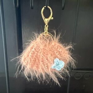 AUTHENTIC HANDKNIT CROCHET MINI PURSE CHARM KEYCHAIN / PINK/LIGHT BLUE